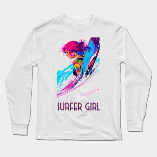 surfer girl, beach surf, wave riding, v4 Long Sleeve T-Shirt